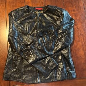 Joni‎ B Crocodile Embossed Black Jacket Womens Med Full Zip Moto Biker Edgy